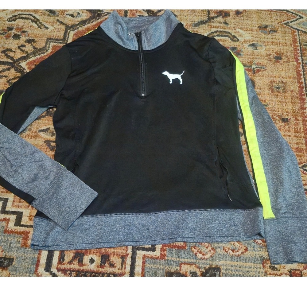 Pink Victoria's Secret Ultimate Half Zip‎ Pullover Black Grey Neon Yellow Large